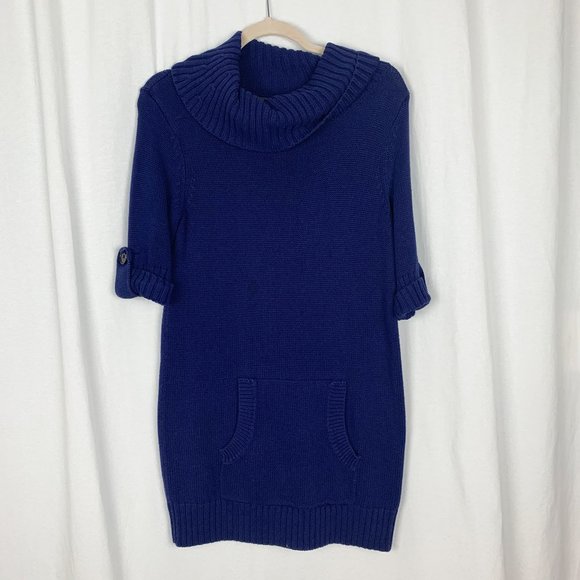 Athleta Sweaters - Athleta cowl-neck knit sweater tunic dress pocket rolled button sleeves